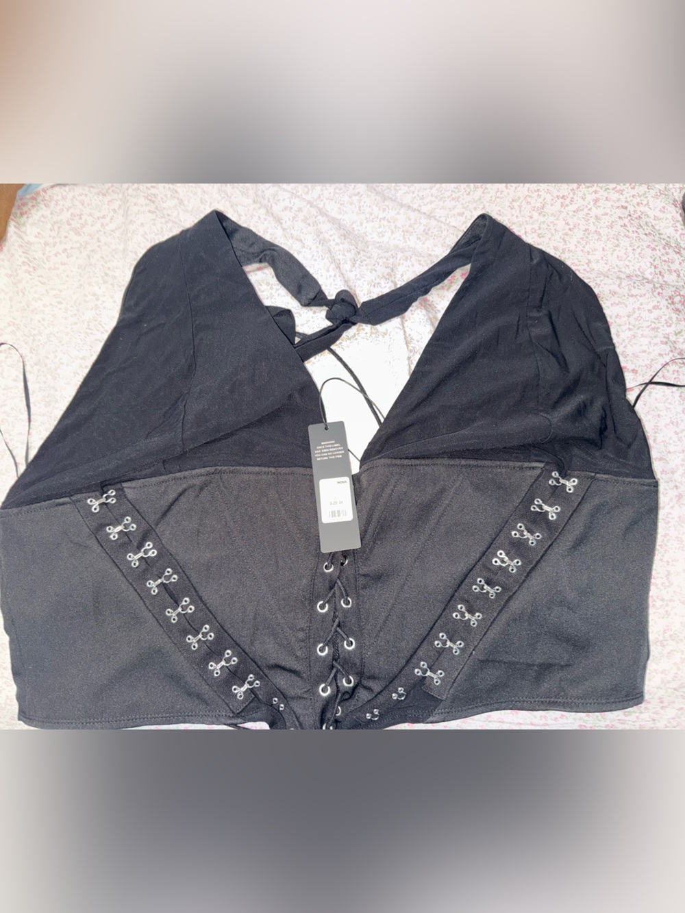 Fashion Nova Black Lace-Up Halter Crop Top